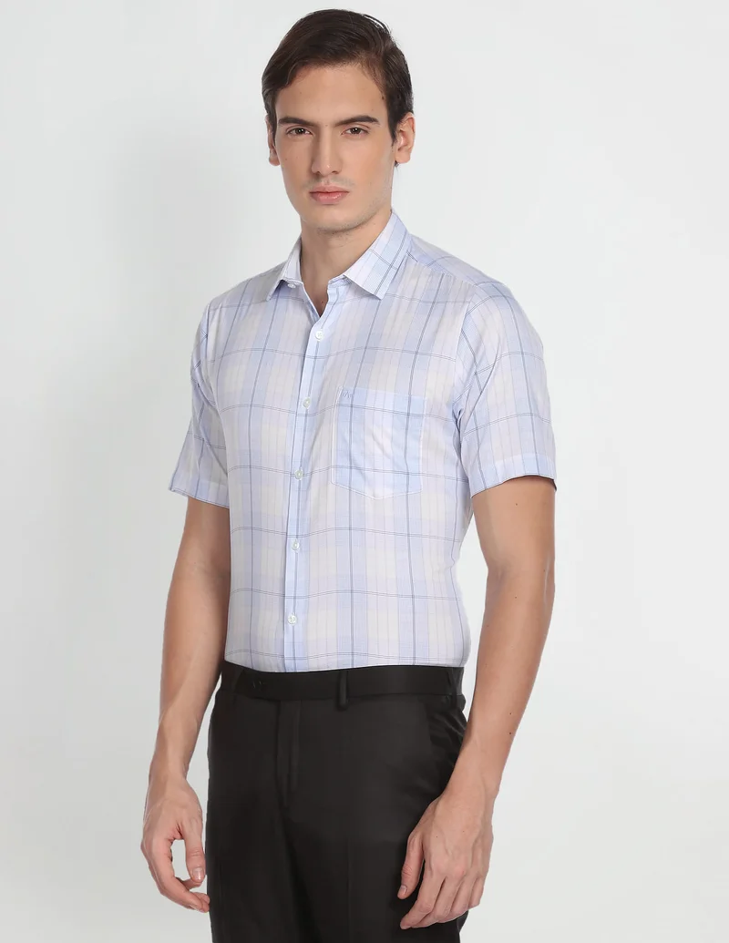 Arrow Light Blue Tartan Check Short Sleeve Shirt for Men | Best Price UAE