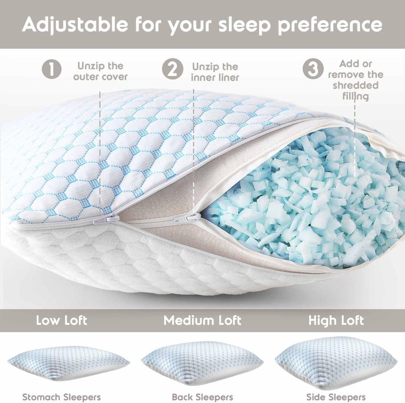Nestl Cooling Body Pillow for Sleeping 1 Pack, Luxury Shredded Memory Foam Body Pillows, Adjustable Cold Gel Pillows for Hot Sleepers, Supportive Long Pillow for Bed Side Back Stomach Sleepers - Image 3