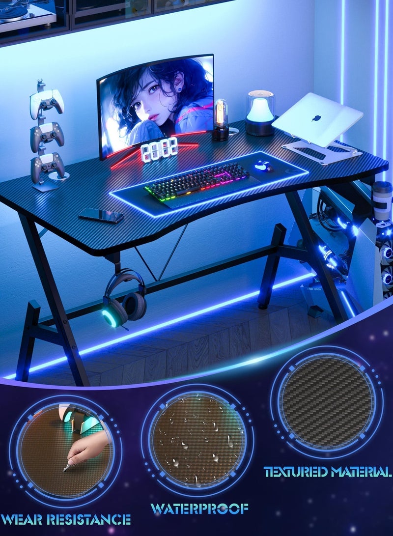 زانوتا طاوله قيمنق مكتب الكمبيوتر مع سطح المكتب من ألياف الكربون ساقين على شكل A طاولة دراسة إيرغونومية مكتب للمنزل (110 * 55 * 75 سم) - Image 5