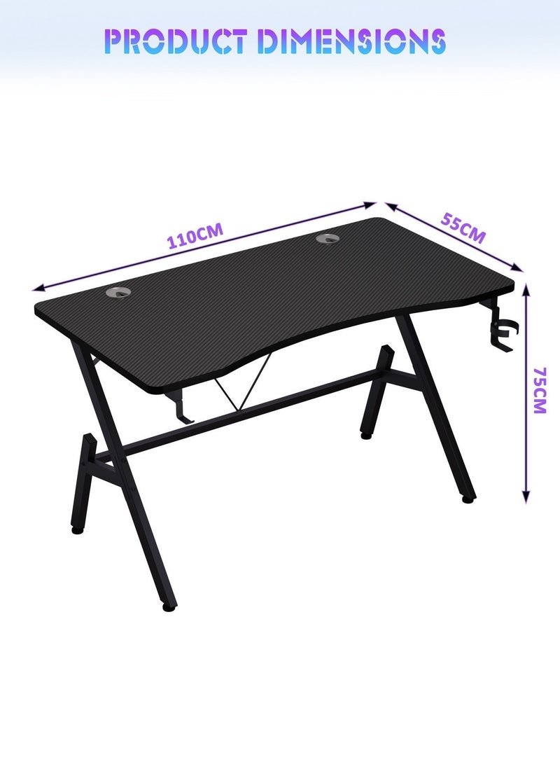 زانوتا طاوله قيمنق مكتب الكمبيوتر مع سطح المكتب من ألياف الكربون ساقين على شكل A طاولة دراسة إيرغونومية مكتب للمنزل (110 * 55 * 75 سم) - Image 4