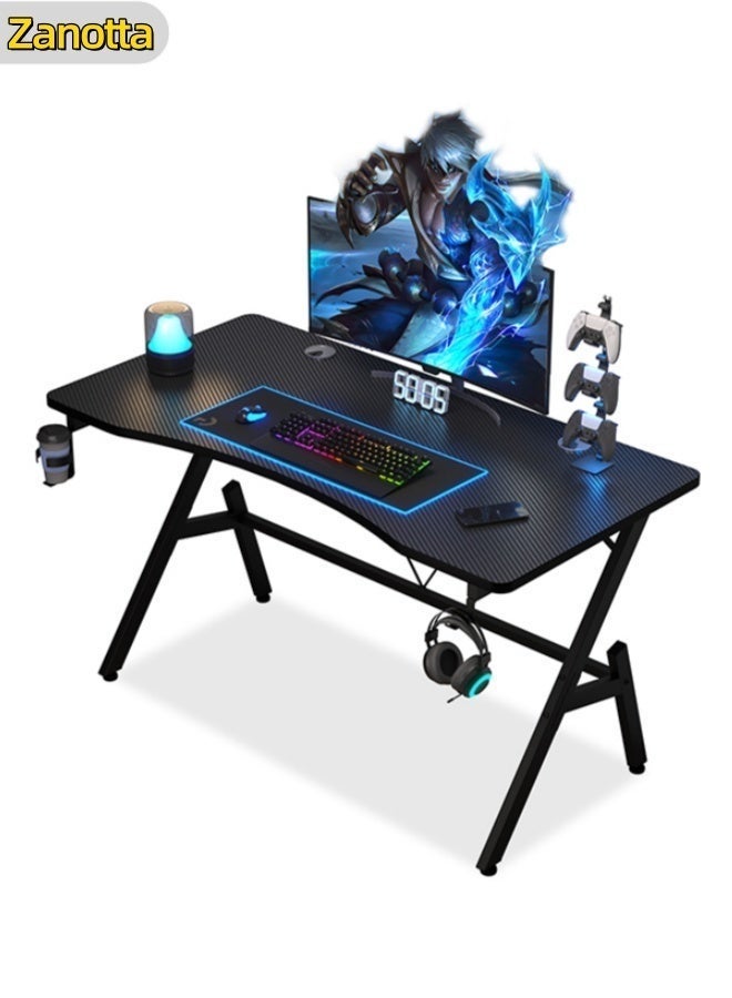 زانوتا طاوله قيمنق مكتب الكمبيوتر مع سطح المكتب من ألياف الكربون ساقين على شكل A طاولة دراسة إيرغونومية مكتب للمنزل (110 * 55 * 75 سم) - Image 1