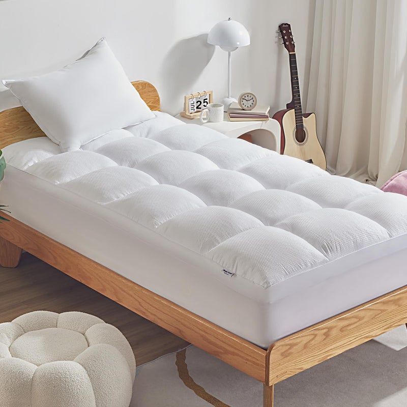 SLEEP ZONE Mattress Topper Twin Size Extra Thick Fitted Mattress Pad for Back Pain Plush and Support Mattress Cover Deep Pockets Mattress Protector Hotel Quality White Twin