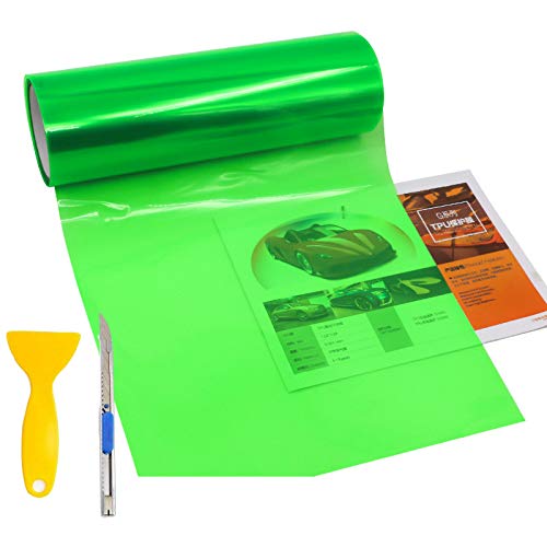 KOMAS 12 X 48 Tint Vinyl Film Sticker Sheet Roll for Car Headlight Tail Lights Fog Lights with Squeegee  Cutter Glossy Green