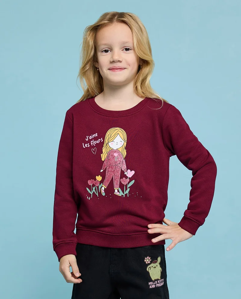 أر أند بي Printed Sweatshirt with Crew Neck and Long Sleeves