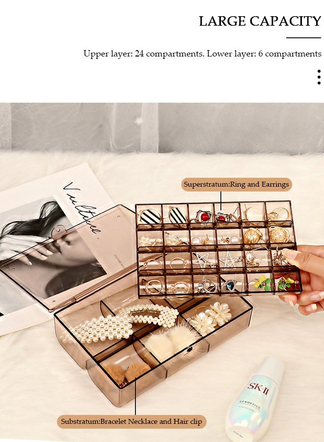 DUNISO Clear Plastic Small Jewelry Organizer 2-Layers Large Capacity Jewelry Storage Box with Lid and 30 Compartments for Hair Accessories & Beauty Supplies Earrings Necklaces Bracelets - Image 5