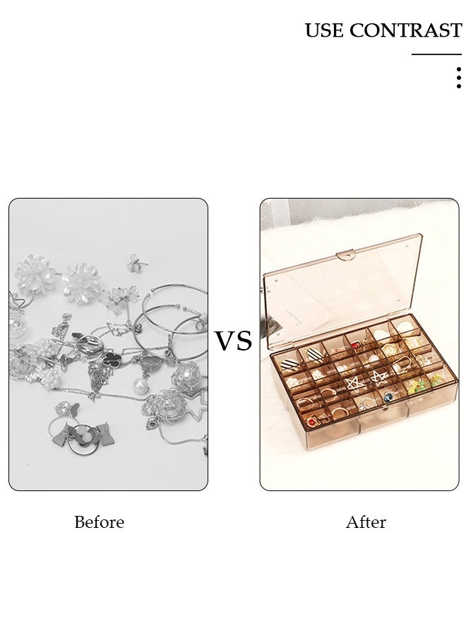 DUNISO Clear Plastic Small Jewelry Organizer 2-Layers Large Capacity Jewelry Storage Box with Lid and 30 Compartments for Hair Accessories & Beauty Supplies Earrings Necklaces Bracelets - Image 4