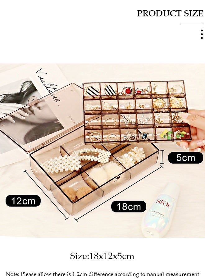 DUNISO Clear Plastic Small Jewelry Organizer 2-Layers Large Capacity Jewelry Storage Box with Lid and 30 Compartments for Hair Accessories & Beauty Supplies Earrings Necklaces Bracelets - Image 3