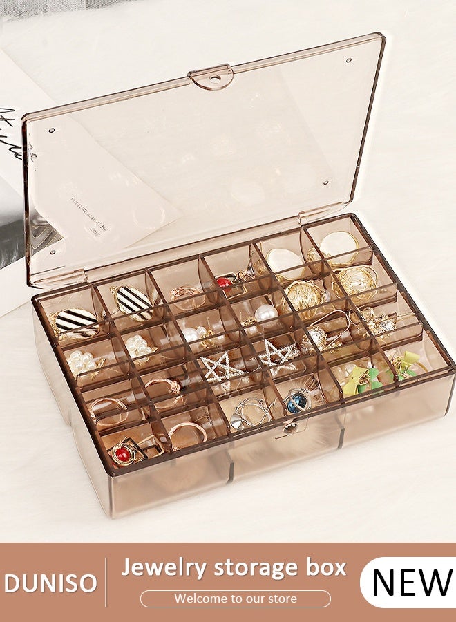 DUNISO Clear Plastic Small Jewelry Organizer 2-Layers Large Capacity Jewelry Storage Box with Lid and 30 Compartments for Hair Accessories & Beauty Supplies Earrings Necklaces Bracelets - Image 1