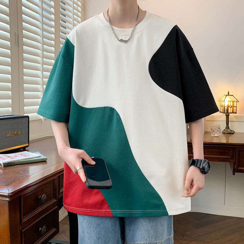 Generic Short-Sleeved T-Shirt Men'S Summer Thin Loose Round Neck Color- Matching T-Shirt Men'S Sports Casual Top Clothes T-Shirt Summer Clothes |  Best Price KSA