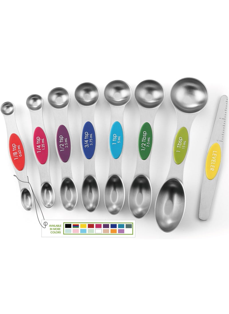 Spring Chef Spring Chef Stainless Steel Magnetic Measuring Spoons Set with Strong Magnets Heavy Duty Metal Kitchen Gadgets for Baking  Cooking Fits in Most Kitchen Spice Jars Multicolor Set of 8 with Leveler 