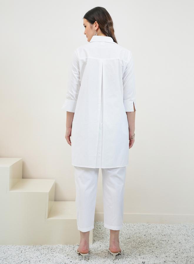 Athena White Cotton Beaded Shirt and Pants Co-ords - Image 2