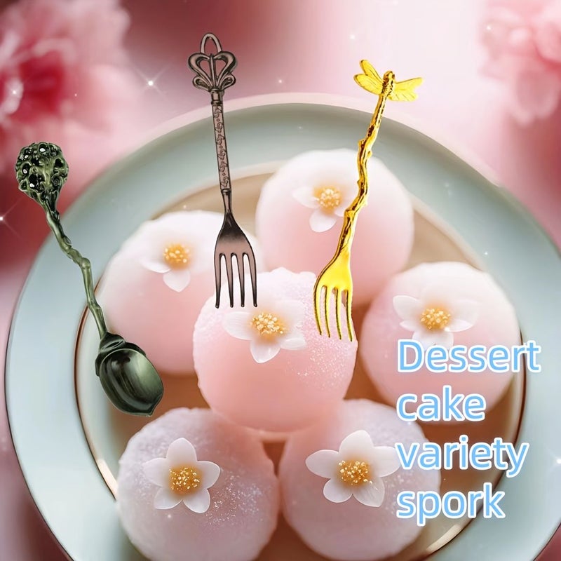 12 Pieces Retro Metal Forks and Spoons Set for Espresso Pastries Hotel - Image 2