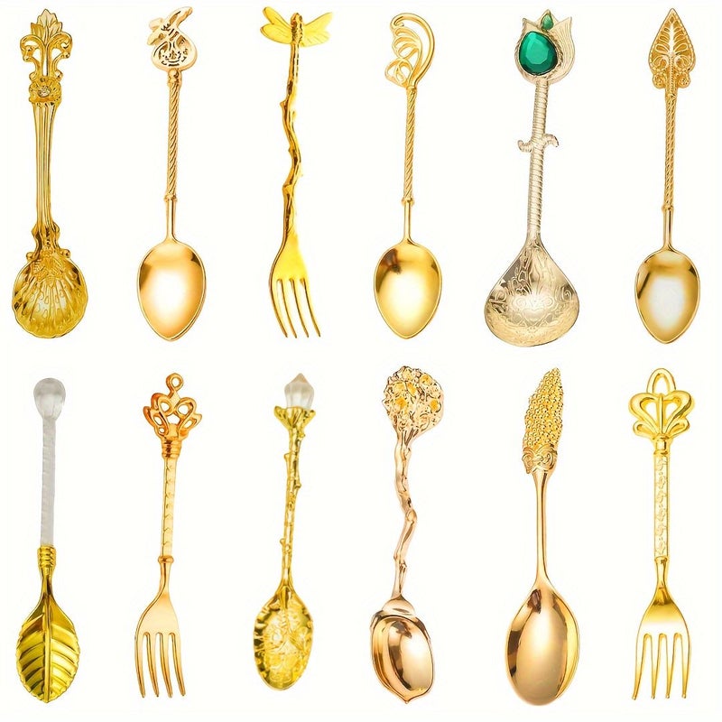 12 Pieces Retro Metal Forks and Spoons Set for Espresso Pastries Hotel - Image 5