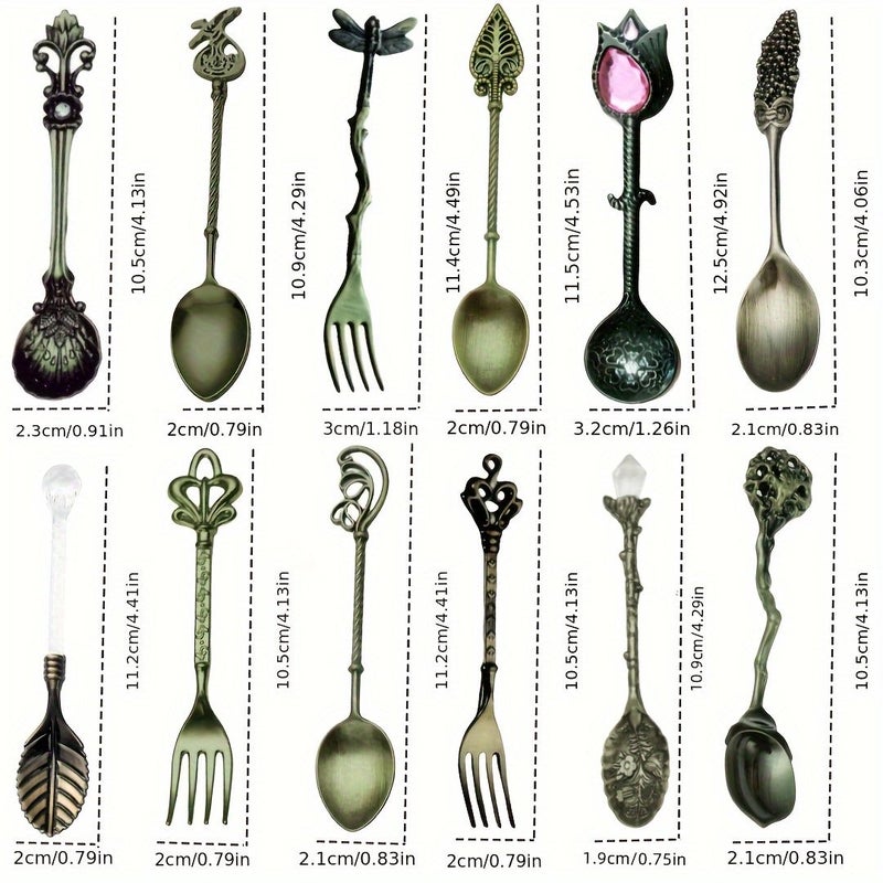 12 Pieces Retro Metal Forks and Spoons Set for Espresso Pastries Hotel - Image 3