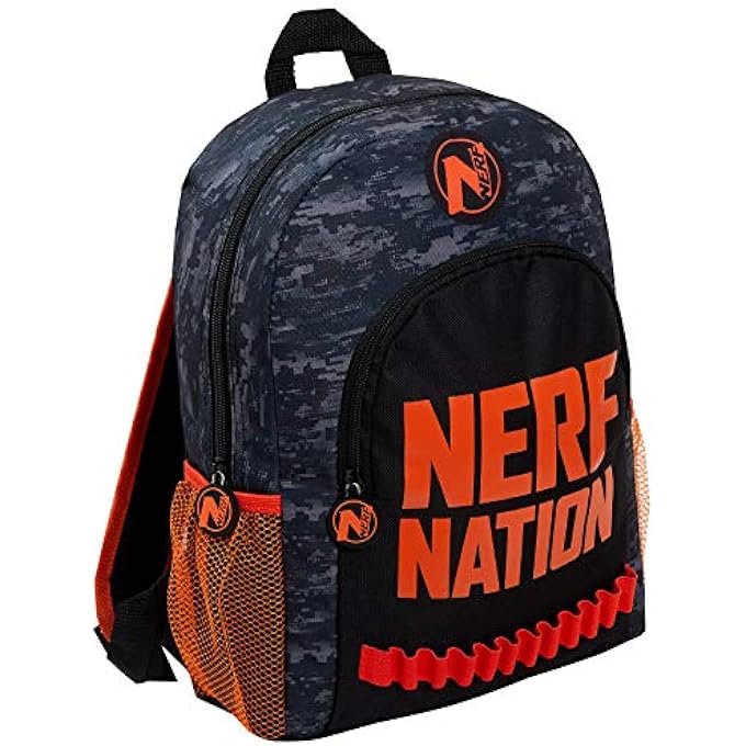 NERF Nation Backpack Boys Back to School Rucksack Kids Bag for College Large Double Pockets with Bullets Holder - Image 1
