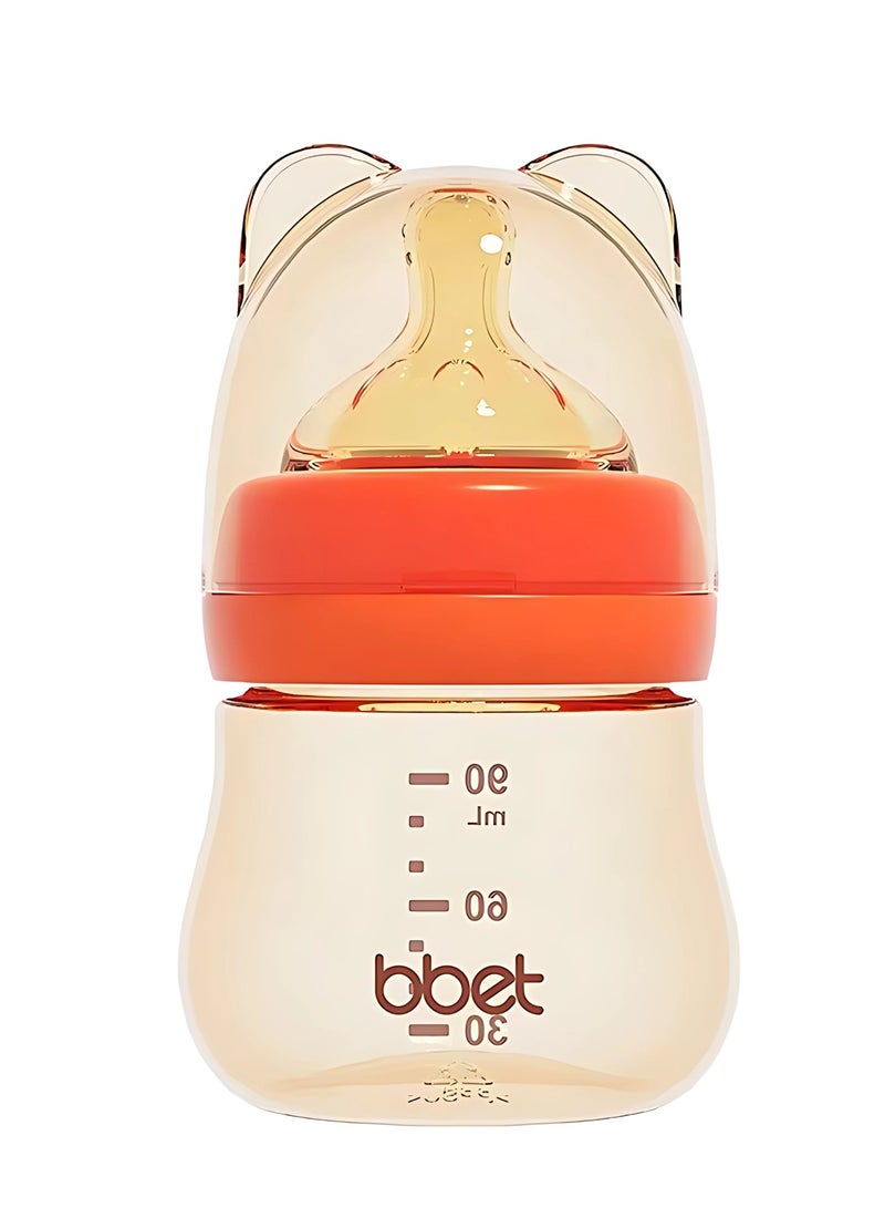 BBET Newborn Baby Feeding Bottle - 90ml, Wide Mouth PPSU, BPA-Free, Leakproof & Anti-Flatulence, Orange - Image 1