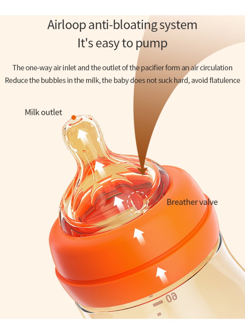 BBET Newborn Baby Feeding Bottle - 90ml, Wide Mouth PPSU, BPA-Free, Leakproof & Anti-Flatulence, Orange - Image 2