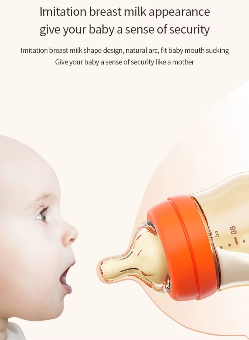 BBET Newborn Baby Feeding Bottle - 90ml, Wide Mouth PPSU, BPA-Free, Leakproof & Anti-Flatulence, Orange - Image 3
