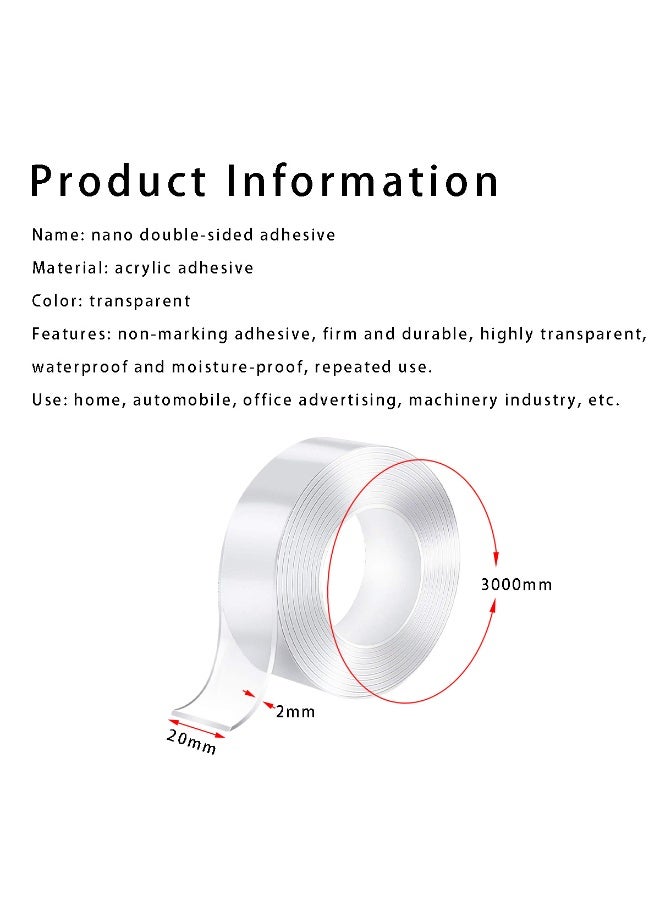 ACYYH Heavy Duty Nano Double Sided Tape, 2cm Wide Transparent Acrylic Gel Adhesive, Waterproof & Washable, Strong Hold & Removable with No Residue for Walls, Photos, Posters, Crafts Home Use - Image 2