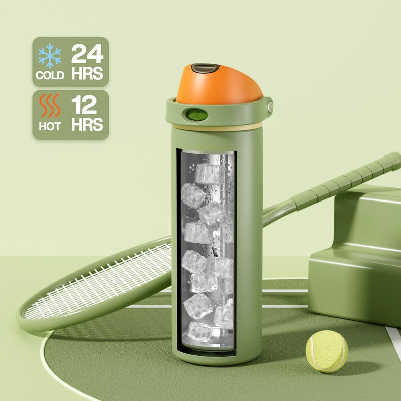 Powcan 24 Oz Metal Sports Water Bottle: 2-In-1 Push-Button Spout & Quick-Flip Straw  Leakproof  Cold 24 Hrs  Fits Car Cup Holder  Insulated Bottle For Hiking  Camping  School  Travel Gift (Olive Cool) - Image 3