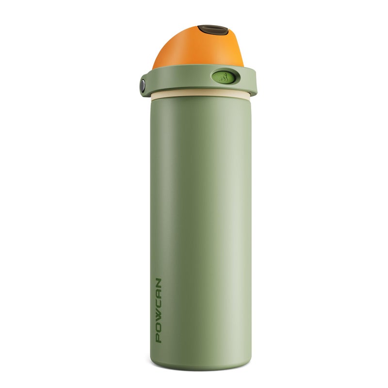 Powcan 24 Oz Metal Sports Water Bottle: 2-In-1 Push-Button Spout & Quick-Flip Straw  Leakproof  Cold 24 Hrs  Fits Car Cup Holder  Insulated Bottle For Hiking  Camping  School  Travel Gift (Olive Cool) - Image 1