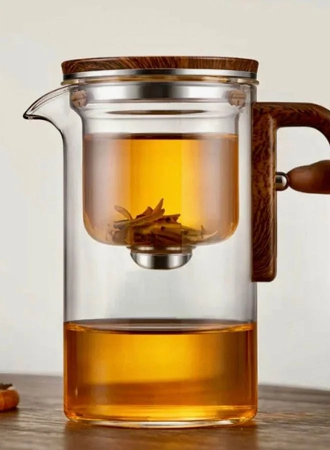 QUESERA Glass Teapot With Wood Handle Heated Resistant One-Click Automatic Glass Tea Pot Tea-520ml