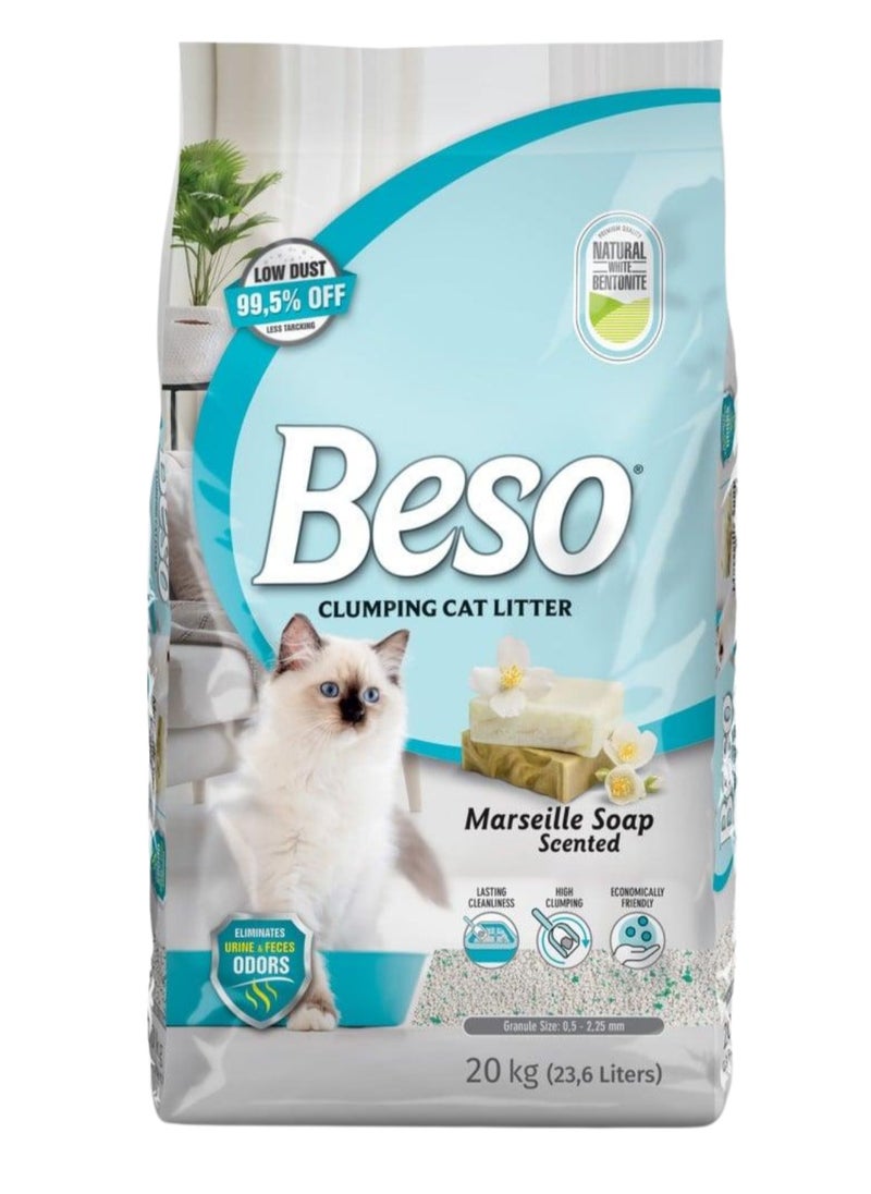 Beso High performance Absorption And Clumping Cat Litter With Marseille Soap Scent  20KG (23,6L) 