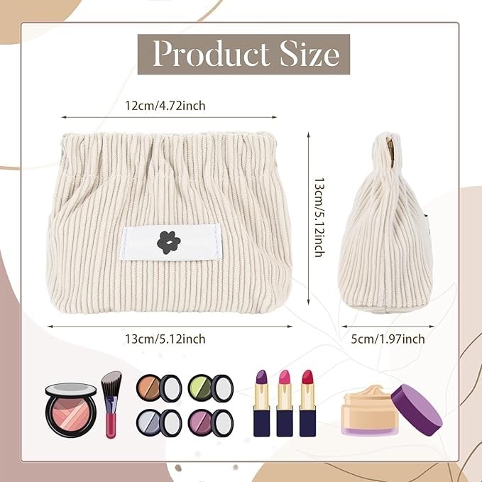 Aspeona 3Pcs Portable Storage Pouch Corduroy Lipstick Bag Portable Travel Corduroy Elastic Storage Bag Large Capacity Small Cute Hair Accessory Jewelry Storage Organizer - Image 2
