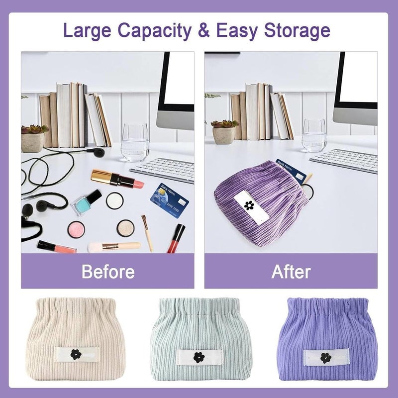 Aspeona 3Pcs Portable Storage Pouch Corduroy Lipstick Bag Portable Travel Corduroy Elastic Storage Bag Large Capacity Small Cute Hair Accessory Jewelry Storage Organizer - Image 4
