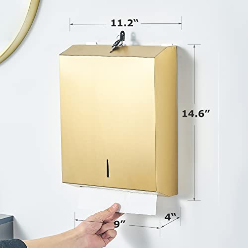 Gorlary Paper Towel Dispenser Wall Mount Commercial c-fold/Multi-fold/Tri-fold, Touchless Hand Towel Dispenser with Lock(Gold) - Image 2