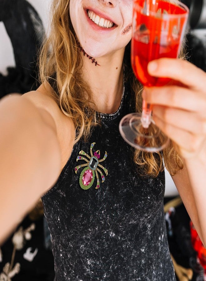 YOQUCOL Rose Red Spider Crystal Brooches Pins for Women Zirconia Rhinestone Gothic Spider Shape Animal Lapel Brooch - Image 3