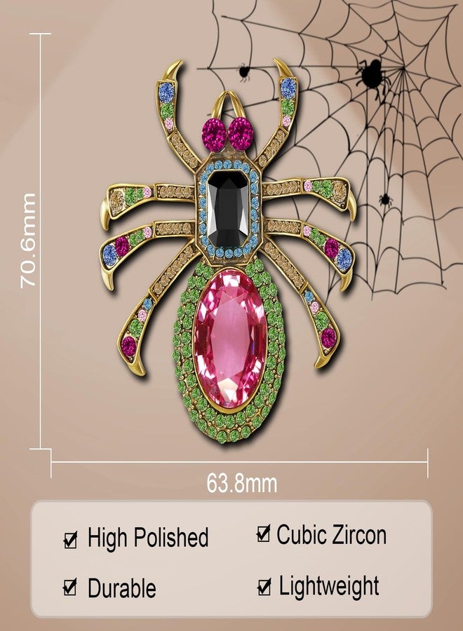 YOQUCOL Rose Red Spider Crystal Brooches Pins for Women Zirconia Rhinestone Gothic Spider Shape Animal Lapel Brooch - Image 2