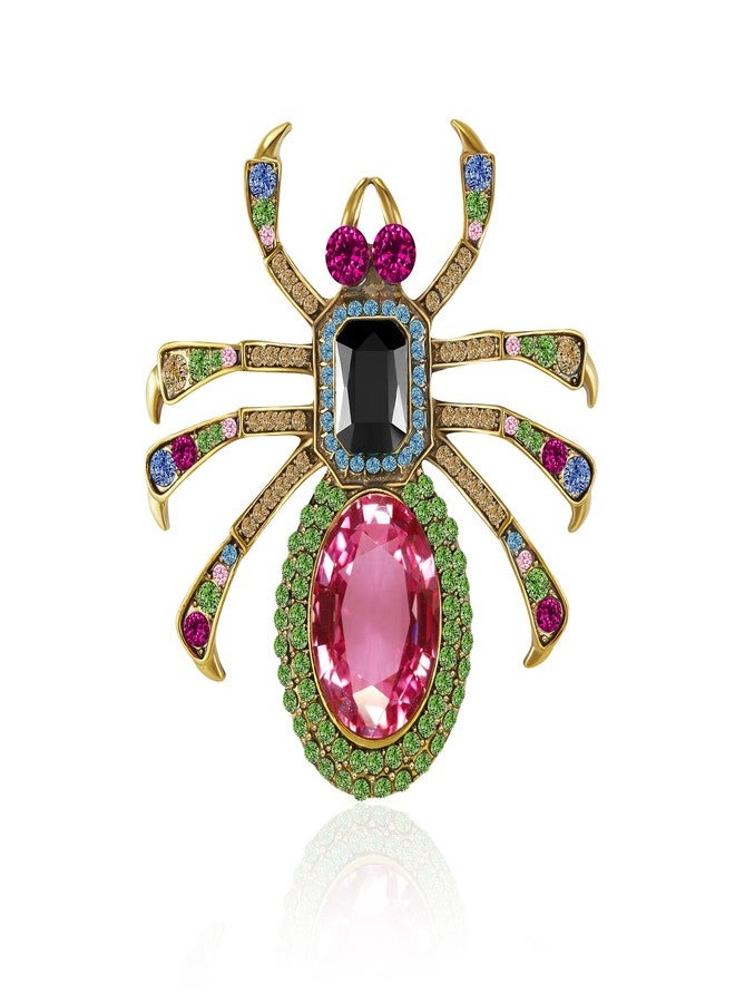 YOQUCOL Rose Red Spider Crystal Brooches Pins for Women Zirconia Rhinestone Gothic Spider Shape Animal Lapel Brooch - Image 1