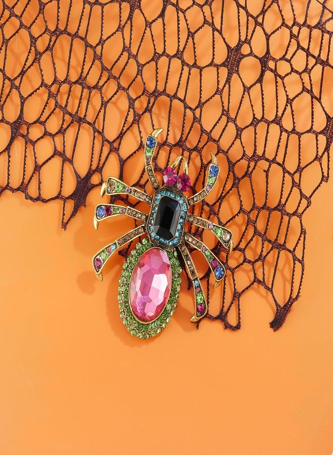 YOQUCOL Rose Red Spider Crystal Brooches Pins for Women Zirconia Rhinestone Gothic Spider Shape Animal Lapel Brooch - Image 4