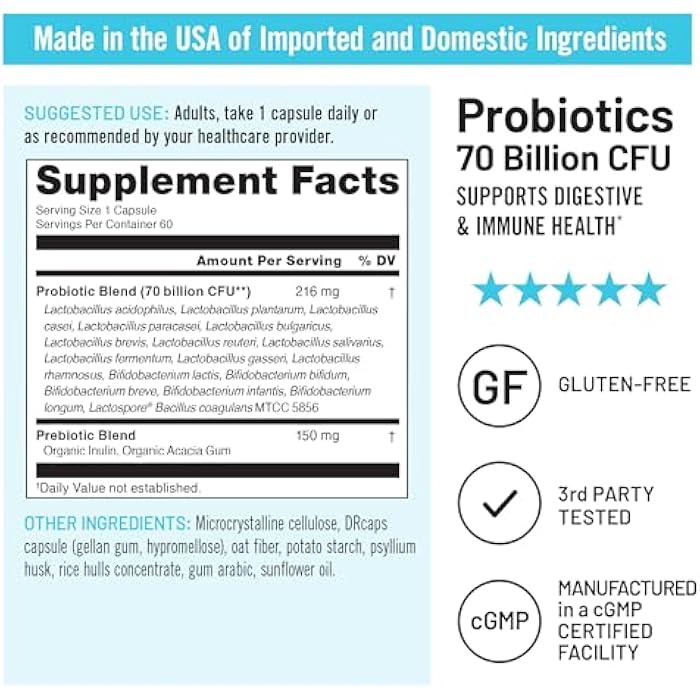 NatureWise Probiotics 70 Billion CFU - 17 Strains + Organic Prebiotics - Immune, Digestive & Gut Health Support for Women & Men - Vegetarian, Gluten-Free, Non-GMO - 60 Capsules[2-Month Supply] - Image 4