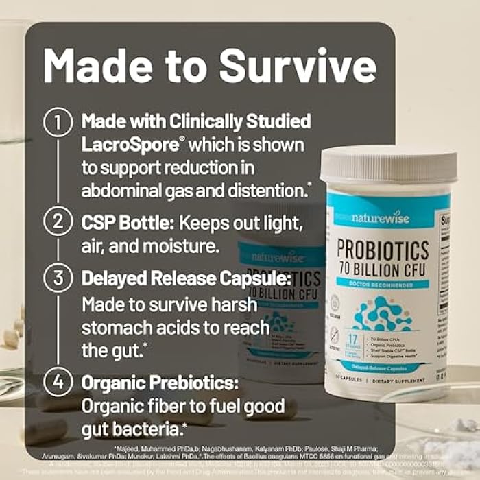NatureWise Probiotics 70 Billion CFU - 17 Strains + Organic Prebiotics - Immune, Digestive & Gut Health Support for Women & Men - Vegetarian, Gluten-Free, Non-GMO - 60 Capsules[2-Month Supply] - Image 3