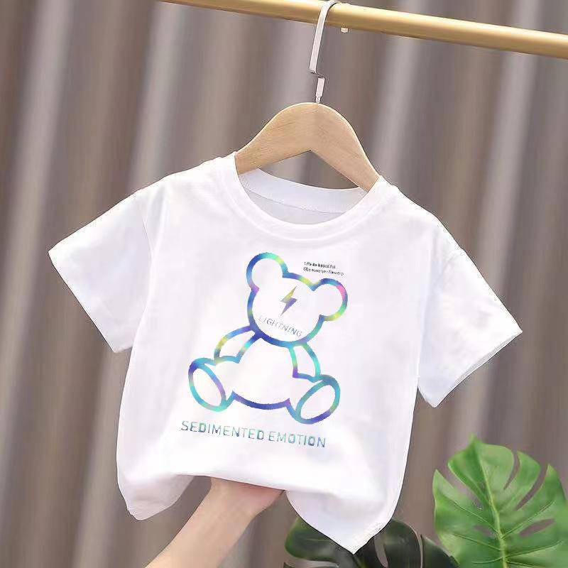 Children'S Cotton Short-Sleeved Summer T-Shirt Children'S Round Neck White All-Match Baby Top Boys And Girls Western Style Casual T - Image 1