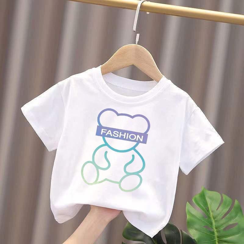 Children'S Cotton Short-Sleeved Summer T-Shirt Children'S Round Neck White All-Match Baby Top Boys And Girls Western Style Casual T - Image 2