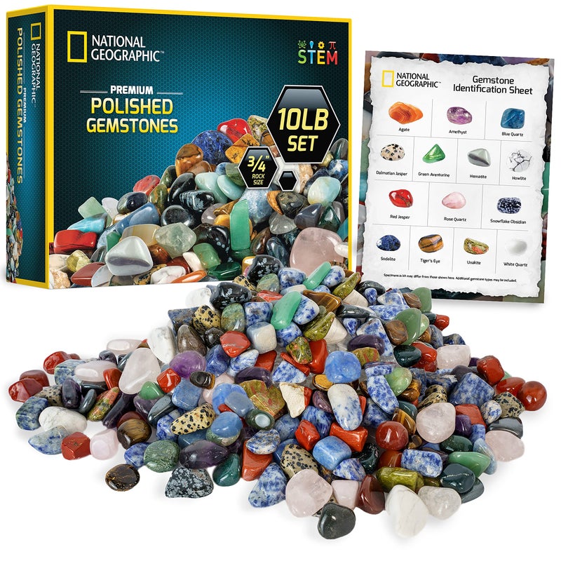 Blue Marble National Geographic Premium Polished Stones - 10 Pounds of 3/4-Inch Tumbled Stones and Crystals Bulk, Arts and Crafts, Rock and Mineral Kit, Rocks for Kids, STEM Toys - Image 1