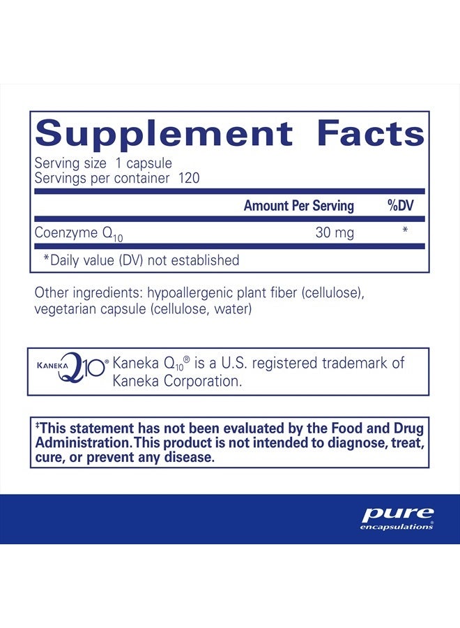 Pure Encapsulations مكمل CoQ10 30 ملغ | إنزيم Q10 لدعم الطاقة، مضادات الأكسدة، صحة الدماغ والخلايا، الإدراك، والدعم القلبي الوعائي* | 120 كبسولة - Image 2