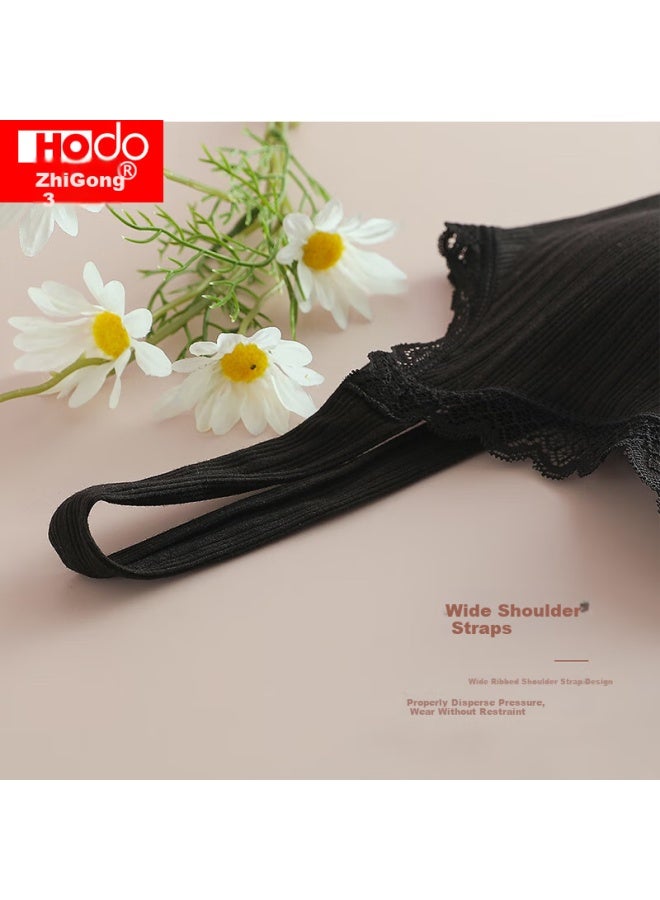 HOdo Hongdou Bra-free Vest For Women Style Striped With Chest Pads, Vertical Stripes, Beautiful Back Camisole, Elegant Black, 170/95 - Image 3