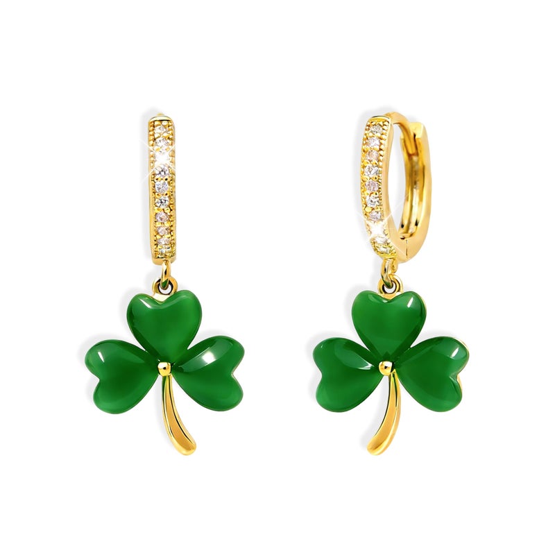 Jean Beau St Patricks Day Green Shamrock Dangle Hoop Earrings for Women, Irish Clover Leaf Gold Plated Cute Trendy Outfit Accessories Jewelry Gift for Holiday - Image 1