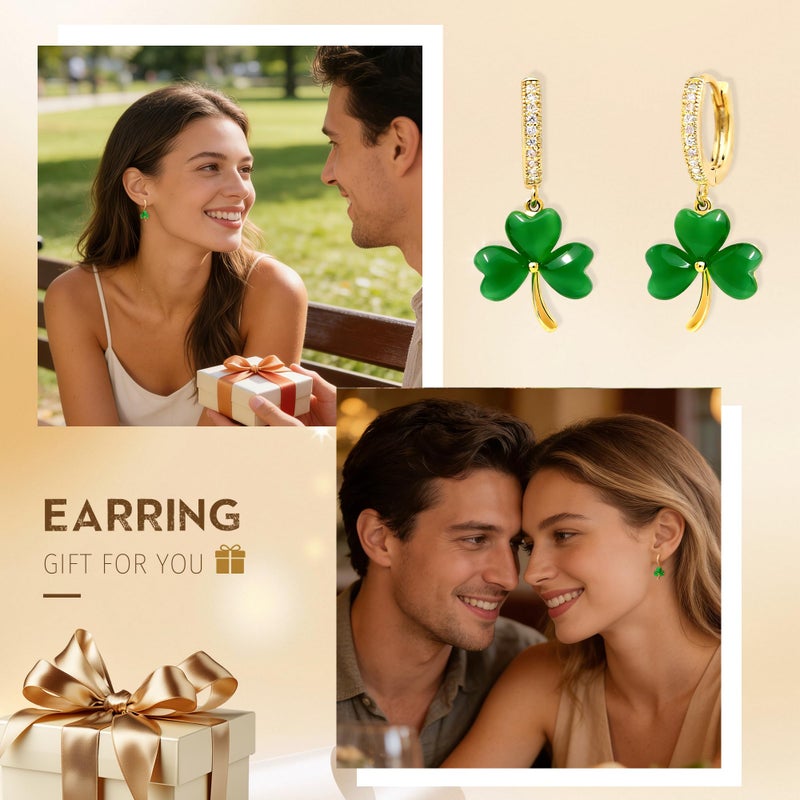 Jean Beau St Patricks Day Green Shamrock Dangle Hoop Earrings for Women, Irish Clover Leaf Gold Plated Cute Trendy Outfit Accessories Jewelry Gift for Holiday - Image 5