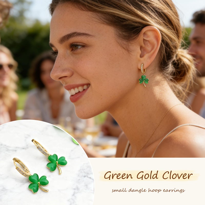 Jean Beau St Patricks Day Green Shamrock Dangle Hoop Earrings for Women, Irish Clover Leaf Gold Plated Cute Trendy Outfit Accessories Jewelry Gift for Holiday - Image 4