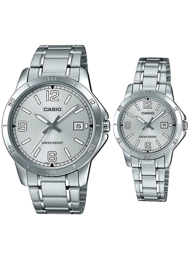 Analog Silver Dial Stainless Steel Band Couple Watch Set MTP/LTP-V004D-7b2