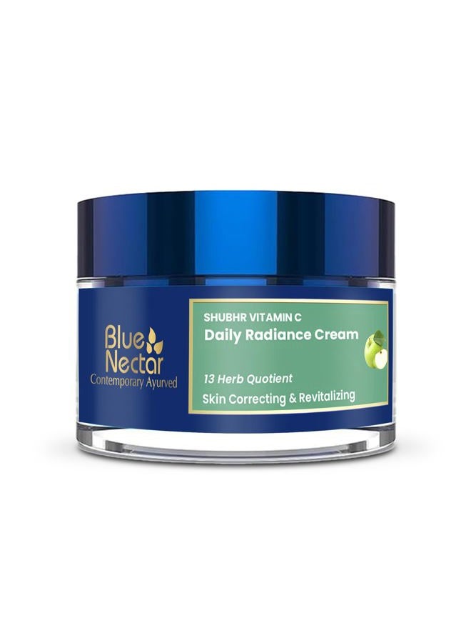 Blue Nectar Natural Vitamin C Face Cream for Glowing Skin, Dark Spot Removal Cream for Women with Green Apple and Almond Oil (13 Herbs, 50g) - Image 1
