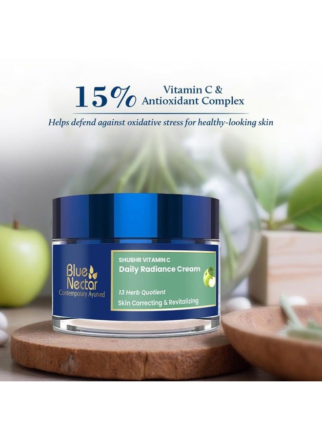 Blue Nectar Natural Vitamin C Face Cream for Glowing Skin, Dark Spot Removal Cream for Women with Green Apple and Almond Oil (13 Herbs, 50g) - Image 3