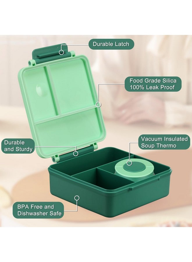 ITSLIFE Bento Lunch Box for Kids with 8oz Soup Thermo&Lunch Bag, Leak-Proof Lunch Food Containers with 4 Compartment, Hot Food Insulated Food Jar for Kids School (Green) - Image 4