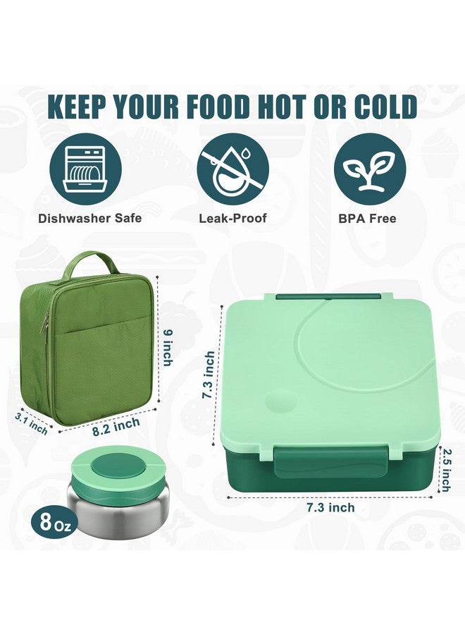 ITSLIFE Bento Lunch Box for Kids with 8oz Soup Thermo&Lunch Bag, Leak-Proof Lunch Food Containers with 4 Compartment, Hot Food Insulated Food Jar for Kids School (Green) - Image 2