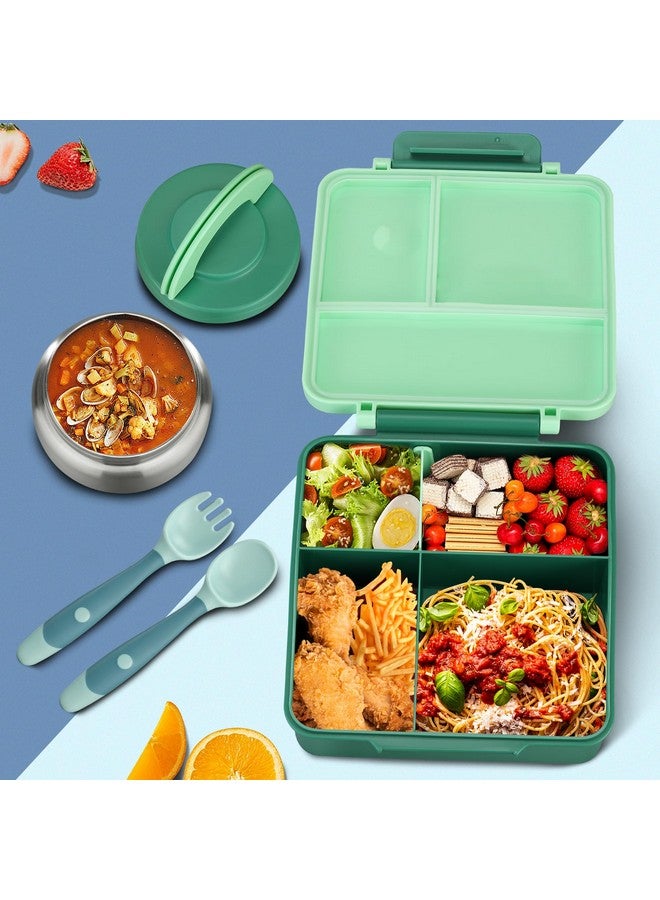 ITSLIFE Bento Lunch Box for Kids with 8oz Soup Thermo&Lunch Bag, Leak-Proof Lunch Food Containers with 4 Compartment, Hot Food Insulated Food Jar for Kids School (Green) - Image 5